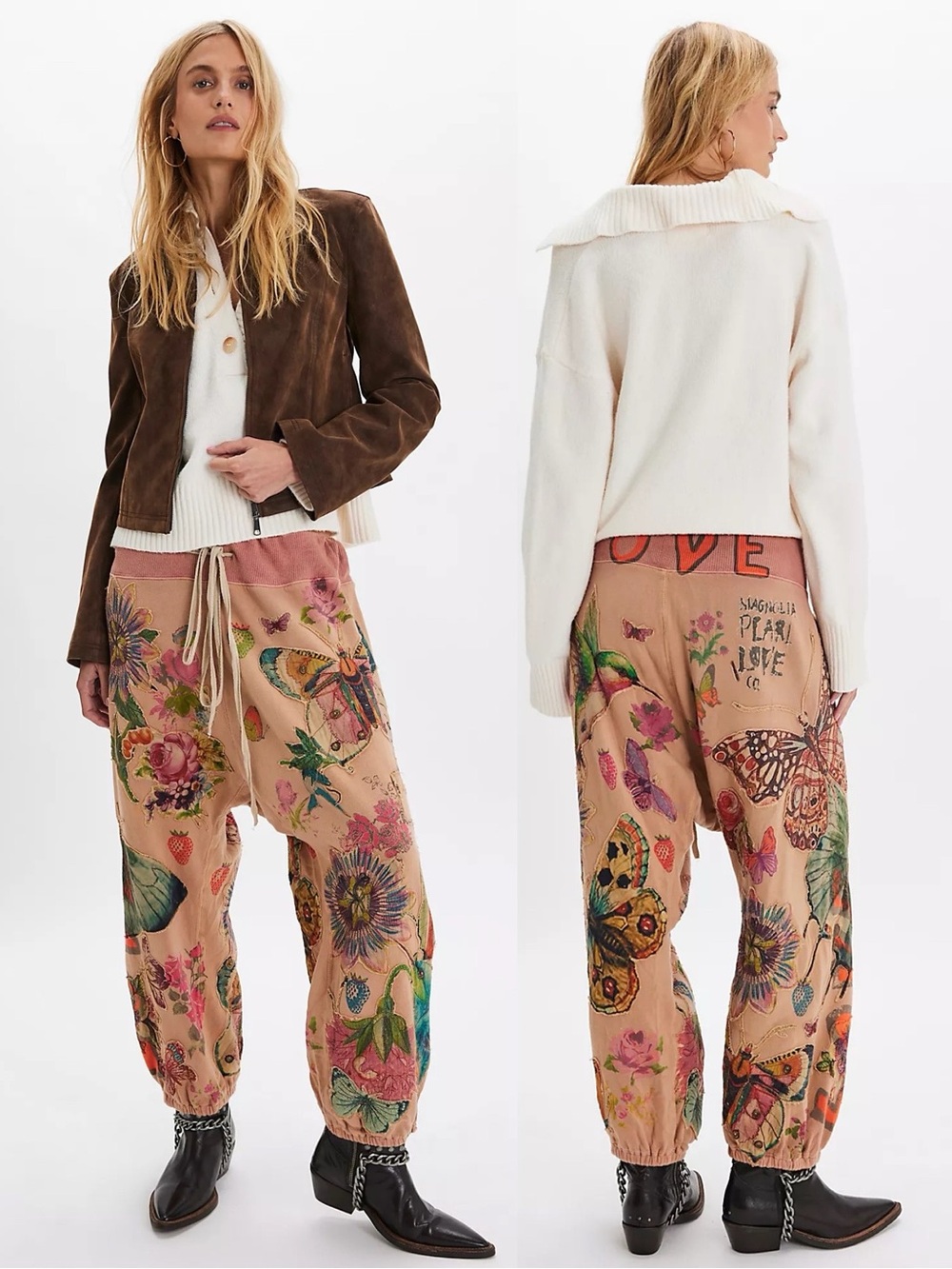Magnolia Pearl Appliqué La Jolla Joggers Pink Multi RARE